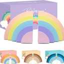 Decorably Pastel Rainbow Bookends for Kids - 1 Set Non-Skid Wooden Rainbow Book Ends for Baby's Nursery, Classroom
