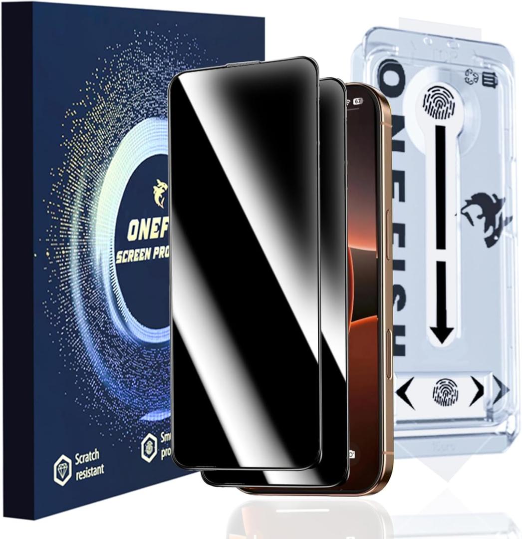 OneFish Full Edge Coverage Tempered Glass Screen Protector for IPhone 14 Plus/IPhone 13 Pro Max 6.7 inch 2 Pack Edge Reinforcement, Self-Aligning Installation, Case Friendly Privacy Screen Protectors