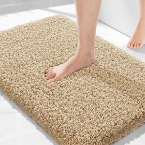 Yimobra Bath Rugs for Bathroom 32x20, Ultra Soft and Water Absorbent Bath Mats, Non Slip Plush Shower Rugs, Microfiber Thick Matts for Bathroom Floor/Tub, Machine Washable, Pure Beige