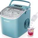 EUHOMY Countertop Ice Maker Machine with Handle, 26lbs Per Day, 9 Ice Cubes Ready in 6 Mins, Auto-Cleaning Portable Ice Maker with Basket and Scoop, for Home/Kitchen/Camping/RV (Blue) (11.57"D x 11.42"W x 8.74"H)