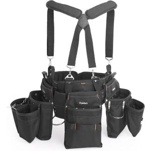 16-Pockets Tool Belts for man with Suspenders, Detachable & Adjustable Tool Pouches Bag & Back Support Tool belt Combo For Electrician/Carpenter/Construction/Framers/Handyman 16-Pockets Tool Belts for man with Suspenders, Detachable & Adjustable Tool Pouches Bag & Back Support Tool belt Combo For Electrician/Carpenter/Construction/Framers/Handyman