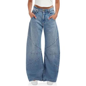 PLNOTME Womens High Waisted Barrel Jeans Casual Loose Boyfriend Wid Leg Denim Pants (4, Light Blue)
