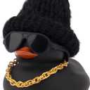 wonuu Car Dashboard Colorful Rubber Ducks, Christmas Eve Decorations Rubber Ducky for Car Ornament Cute Duck with Knit Hat, Glasses, Necklace (Black)