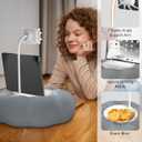 Lap Kindle Pillow Stand with Silicone Holder for Kindle Accessories and Phones (4.7"-8") & Adjustable iPad Stand for Desk with Snack Bowl for Tablets(8"-15.5")-Ideal for Hands-Free Reading (Grey)