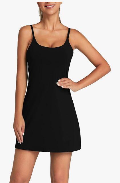 OVRUNS Women's Tennis Dress Built-in Bra & Shorts Exercise Workout Golf Athletic Dress with Pockets L