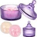 Tioncy 3 Pcs Large Body Powder Puff and Container Valentine's Day gift Powder Container with Puff Crystal Case Soft Washable Reusable Velour Face Body Glitter Wet Dry Makeup(Classic,Purple)