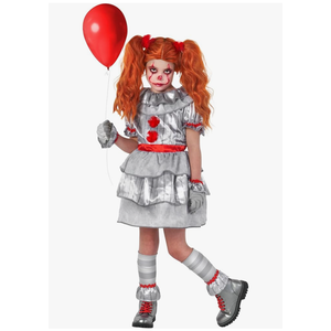 Morph Movie Clown Costume For Girls - Scary Kids Halloween Costume - Creepy Clown Outfit For Girls Size XL Grey