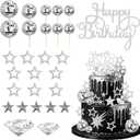 Knana 29Pcs Disco Ball Cake Toppers Silver Happy Birthday Cake Topper Diamond Cake Topper for Disco Theme Party Favors