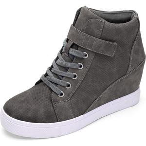 Athlefit Women's Lace Up Wedge Sneakers High Top Fashion Sneakers Ankle Booties Size 7 Grey