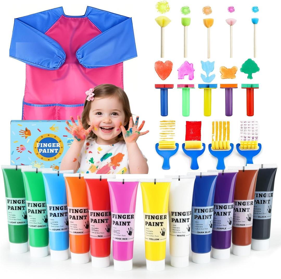 TMOL Washable Finger Paint for Toddlers, 27 PCS Safe Finger Paints, 12 Vibrant Colors (1.21fl oz), Baby Paint for Hand and Feet, Safe Art Supplies, Early Learning Gifts for Kids Age 3+