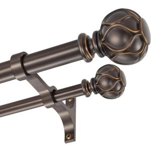 2 x Double Curtain Rods 36-72”(3-6 Feet) for Windows, Fumlyate 1 Inch Diameter Front and 5/8 Inch Back Drapery Rod with Solid Aluminum Brackets, Heavy Duty Telescoping Dual Curtains Poles, Dark Bronze