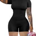 chicyes Lounge 2 Piece Sets For Women Summer Gym Two Piece Outfits Workout Plus Size Set Matching Shorts Clothes (Small, Black)