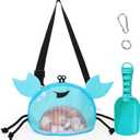 2 x AMOR PRESENT Mesh Baby Beach Bag, Shell Collecting Bag with Shovel Crab-Shaped Adjustable Strap for Holding Shell Sea Pool Sand Toy, Blue