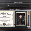 GraduationMall 11x22 Mahogany Diploma Frame with Tassel Holder and Picture for 8.5x11 Certificate 5x7 Photo,Real Glass,Black over Gold Mat