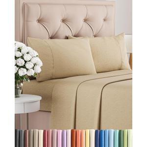 Cal King Size 4 Piece Sheet Set - Comfy Breathable & Cooling Bed Sheets Set - Hotel Luxury Bedding for Women, Men, Kids, Teens, Boys & Girls - Deep Pockets and Wrinkle Free - Tan (Heathered Sheets)