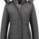 CREATMO US Women's Thicken Sherpa Winter Coat Puffy Warm Snow Jacket With Removable Hood (Dark Grey)