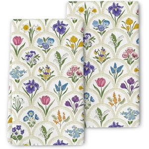 Spring Floral Dish Towels for Drying Dishes 16x24 Inch, Wildflowers Kitchen Towel Decorative Set of 2, Absorbent Soft Summer Flowers Hand Tea Towels for Cooking Baking Farmhouse Spring Decor