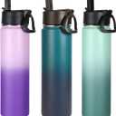Volhoply 24oz Insulated Water Bottle With Straw Bulk 3 Pack,Metal Wide Mouth Water Bottles With Handle Keep Cold,Reusable Double Wall Cups,Powder Coated Sport Bottle For Holder(Assorted,3 Count)