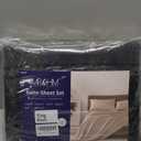 MR&HM Satin Sheets King Size with Elastic Corner Straps, 4-Piece Silky Bedding Set, Deep Pocket 15 Inches, Good for Hair & Skin (King, Black)
