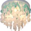 13.8" Capiz Shell Ceiling Light Fixtures 3 Lights Boho Shells Flush Mount Light for Bedroom, Kitchen Island, Bathroom, Entryway, Hallway, White and Blue