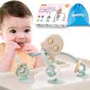 Baby Teething Toys, High Chair Toy with Suction Cup for Infant Toddlers 6 12 18 24 Month, Food Grade Silicone Teether with Oak Loop, Montessori Sensory Educational Baby Bath Toy Gifts (Green)