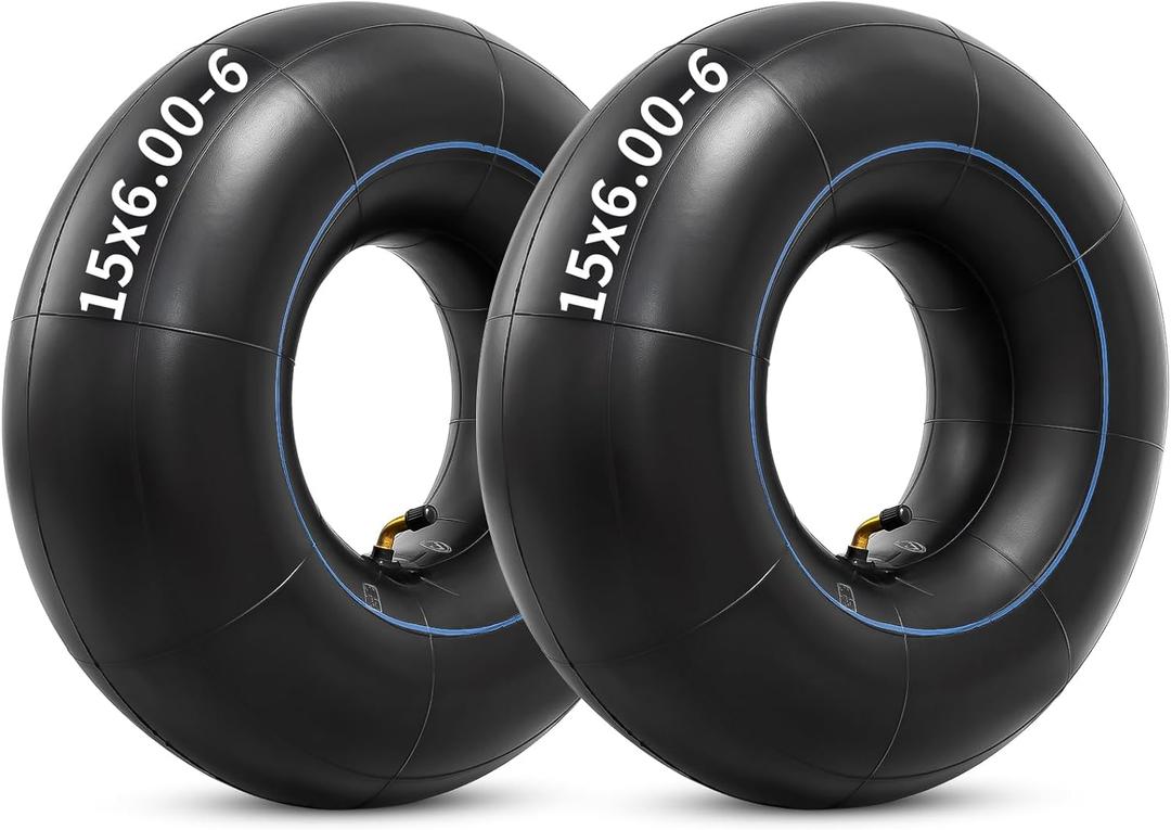 Heavy Duty 15x6.00-6 Butyl Inner Tubes with TR-87 Bent Valve Stem, Premium Replacement 6.00/6.50-6 Lawn Mower Tire Tubes Fit for Snow Blowers, Go Karts, Golf Carts, Wheelbarrows and More 2 Pcs