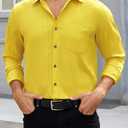 HISDERN 337 Mens Casual Shirts Long Sleeve Button Down Shirts Wrinkle Free Solid Collared Textured Shirt with Pocket