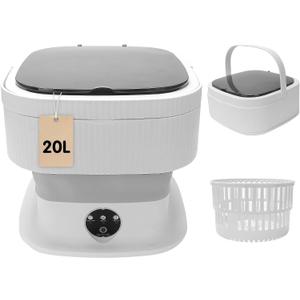 Mini Portable Washing Machine, 20L Foldable Portable Mini Washer Machine with Spin Dry, Collapsible Travel Washing Machine for Dorms, Apartment, RV and Camping. (Grey)