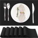 Myir JUN Placemats Set of 6, Vinyl Woven Placemats Place Mats Indoor Washable Table Mats Non-Slip Place mats for Dining Table (Black, Set of 6)