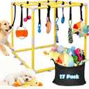 Jungle Puppy Play Gym with 17 Dog Toys, PVC Frame Activity Center for Small Dogs and Puppies, 12 Hanging & 5 Interactive Enrichment Toys, Stuffed, Teething & Squeaky Toy, Puppy Gift
