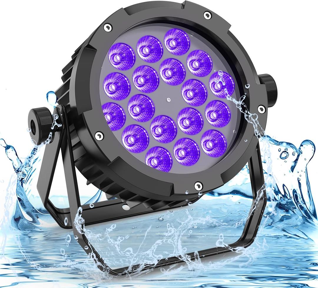 18x18W RGBWAUV 6-in-1 Waterproof Par Light, IP67 Cast Aluminum Stage Wash Light with Intelligent Temperature Control, 45° Wide Beam, DMX Chainable Outdoor Lighting for Wedding Pool Party Concert