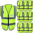 10 Pcs Reflective Safety Vest with Pockets and Zipper High Visibility Vest for Women Men Work, Construction, Cycling (Medium)