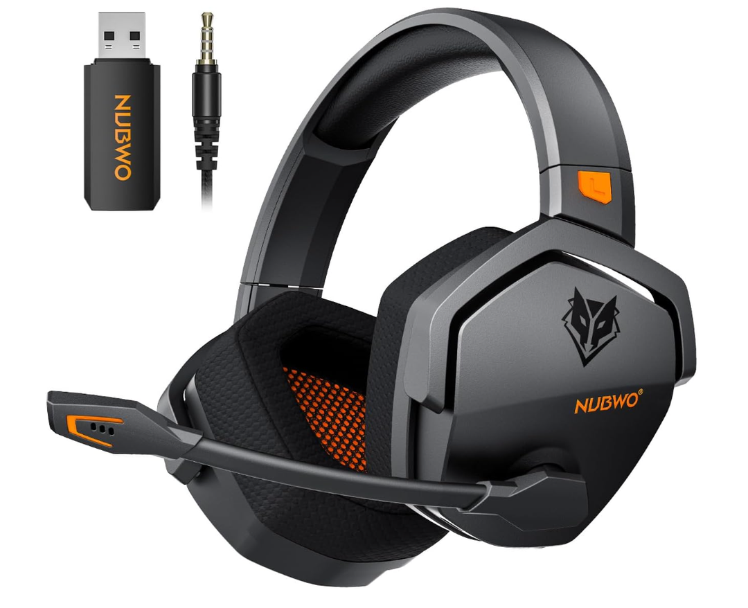 NUBWO Wireless Gaming Headset with Mic for Ps5 Ps4 PC, Zero Interference, 100Hour Battery AllDay Play, 23ms Sync​ for Fortnite & Call of Duty/FPS Gamers, Triple Mode All Devices Compatible  Orange