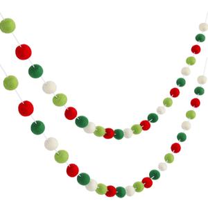 Boao 2 Pack Felt Ball Garland Christmas Pom Pom Garland 19.6 ft 70 Balls Wool Felt Colorful Pompom Ornament String Banner Handmade Xmas Tree Wall Hanging Party Decor(Red, Green, White)