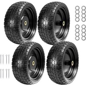 13" Flat Free Solid Tire, 4.00-6, for Gorilla Cart, Wagon & Wheelbarrow, 5/8" Bearings, 2.1" Offset Hub, 4 Pack, 4pcs