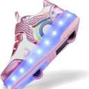 Nsasy Girls Boys Roller Shoes with LED Light Up Wheels Sneakers Kids Roller Skates Shoes for Kids for Children (1.5 Little Kid, 816-pink)