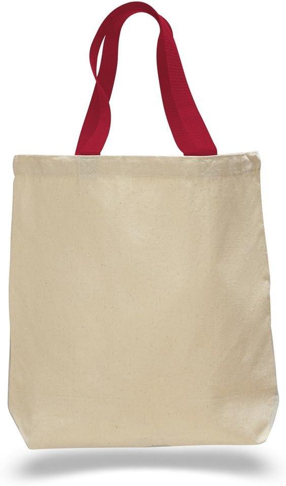 Promotional Priced Canvas Tote Bag W/Color Handles Art Craft Blank Tote (Red), 4 Pcs