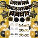 Happy New Year Decorations 2026, New Years Nye Eve Party Supplies Banner, Balloons, Fringe Curtain, Swirls for Party Photography Backdrops, Black Gold