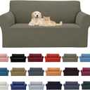 2025 New Stretch Loveseat Sofa Slipcovers Couch Cover for 2 Cushion Furniture Protector Sofa Covers with Elastic Bottom Jacquard Fabric Small Checks for Pets, Kids - Khaki