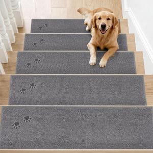 BEQHAUSE Stair Treads for Wooden Steps 28inX9in, Non Slip Carpet Stair Treads Indoor Stair Runners Machine Washable, Soft Stair Rugs Mat Surface Polyester TPE Backing, 15pcs, Grey