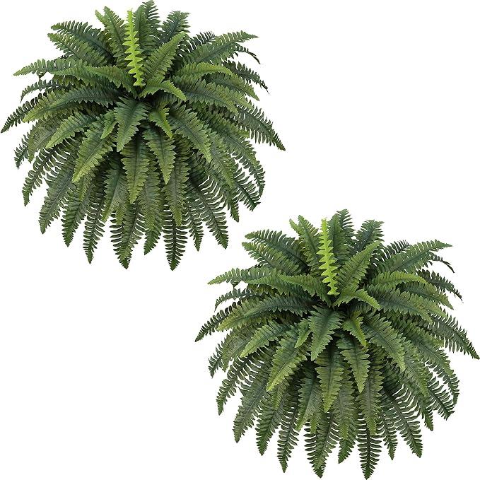 FOREST PRINCE 42" Artificial Boston Ferns, Bush Plants 2 Pack for Outdoors | UV-Resistant Large Fake Ferns, 65 Dense Fronds Each, Zero Maintenance, Washable Silk Leaves, Garden, Porch & Patio Decor