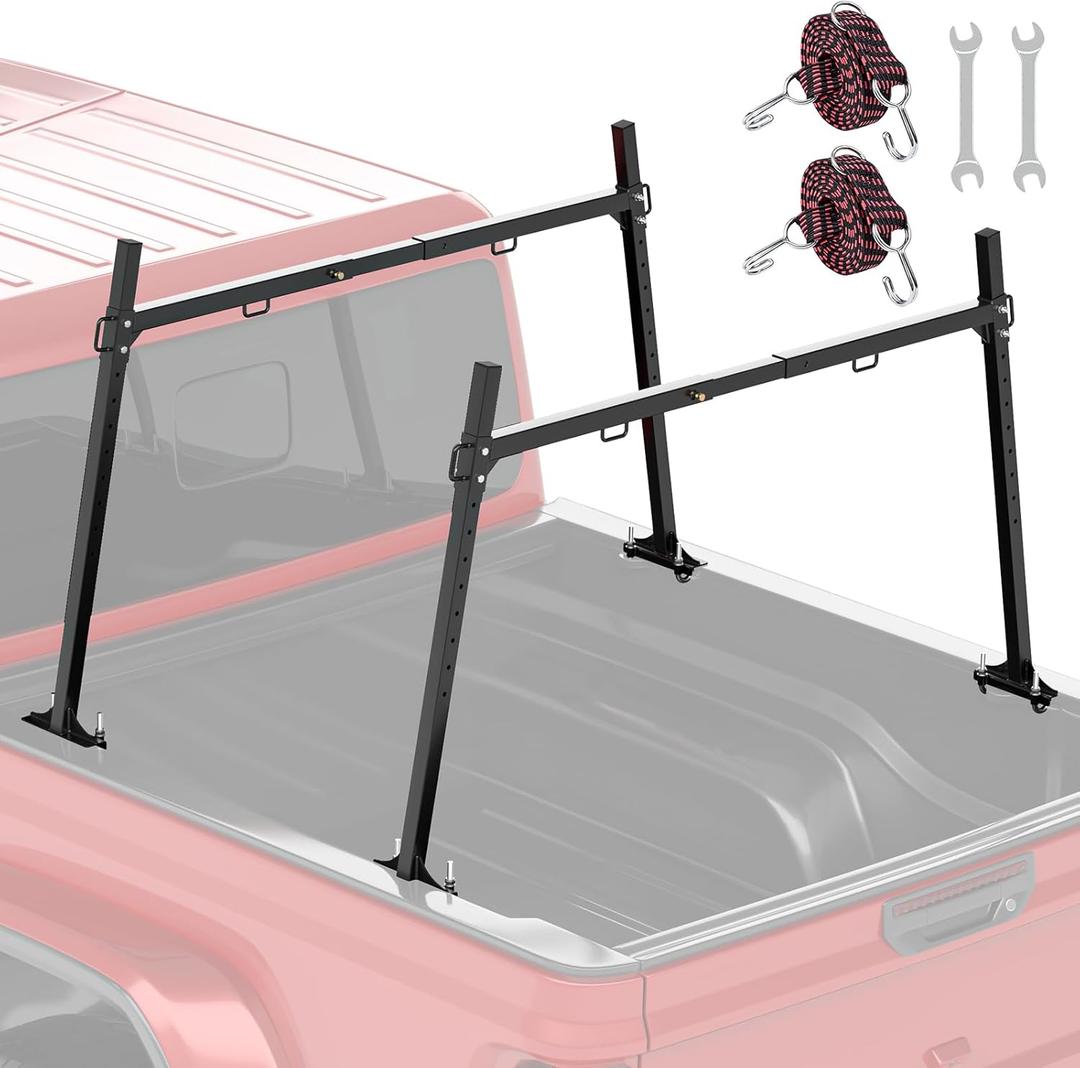 Truck Ladder Racks 1000Ibs Capacity Extendable Pick-Up Ladder Rack Universal Truck Bed Ladder Rack Heavy Duty Steel Non-Drilling for Kayak, Surfboard, Lumber, Ladder