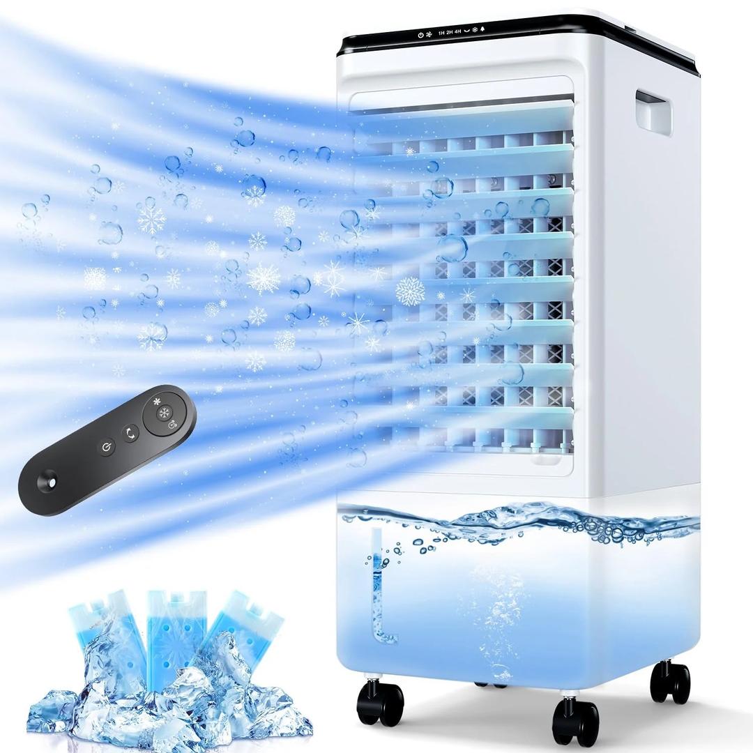 Portable Air Conditioners, Evaporative Air Cooler w/7H Timer for Auto-Off, 4 Modes & 3 Speeds
