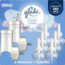 Glade PlugIns Air Freshener Starter Kit, Scented and Essential Oils for Home and Bathroom, Clean Linen, 4.02 Fl Oz, 2 Warmers and 6 Refills