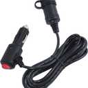 10FT 12volt DC Cigarette Lighter Extension Cord with On Off Switch - Black Car Power Charge Extension Cable with 15A Fuse, Lighter Male Plug to Female Socket Extender with Cap for Air Compressor