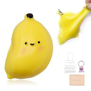 Taba Squishy Banana Stress Relief Toy, Sticky Silicone Banana Squeeze Fidget Toy, Kawaii Squishy Desk Accessory for Anxiety & Relaxation, Fun Gift for Teens & Adults