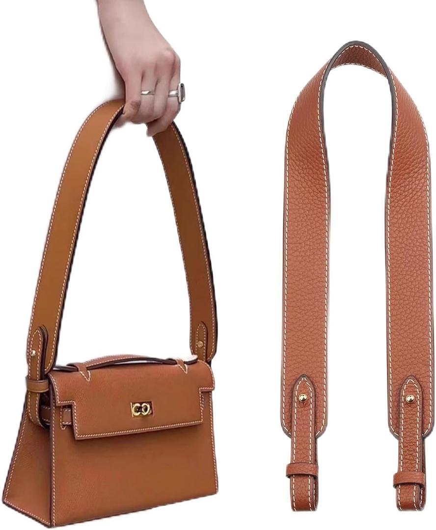 Jiesinlov Genuine Leather Shoulder Bag Straps Replacement for Picotin Handbags (26.4, Gold Nails Brown-l)