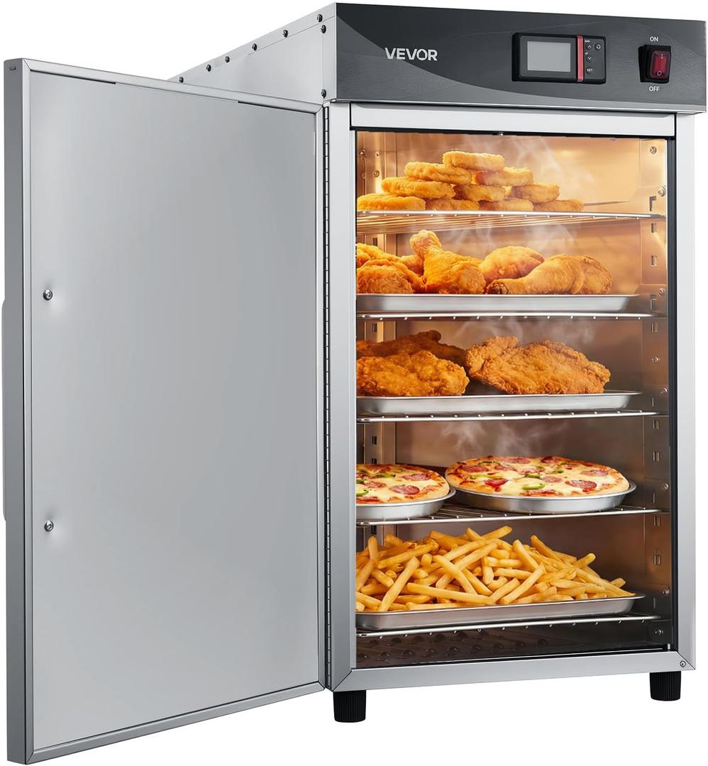 VEVOR Electric Hot Box Food Warmer, 5-Tier Commercial Warming Cabinet with Water Tray, Single-Door and Adjustable Shelves, Stainless Steel Food Warmer Cabinet, for Restaurant, Kitchen, Pizza, Chicken