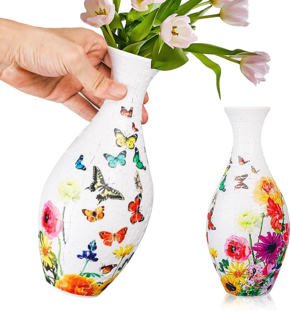 3D Puzzles Vase for Lego Flowers and Real Flower Unique Arts Crafts Gifts for Women Adults, Puzzle Planter Made by 160 Curved Plastic Pieces House Warming Gift for Christmas, Mother's Day, Home Deco