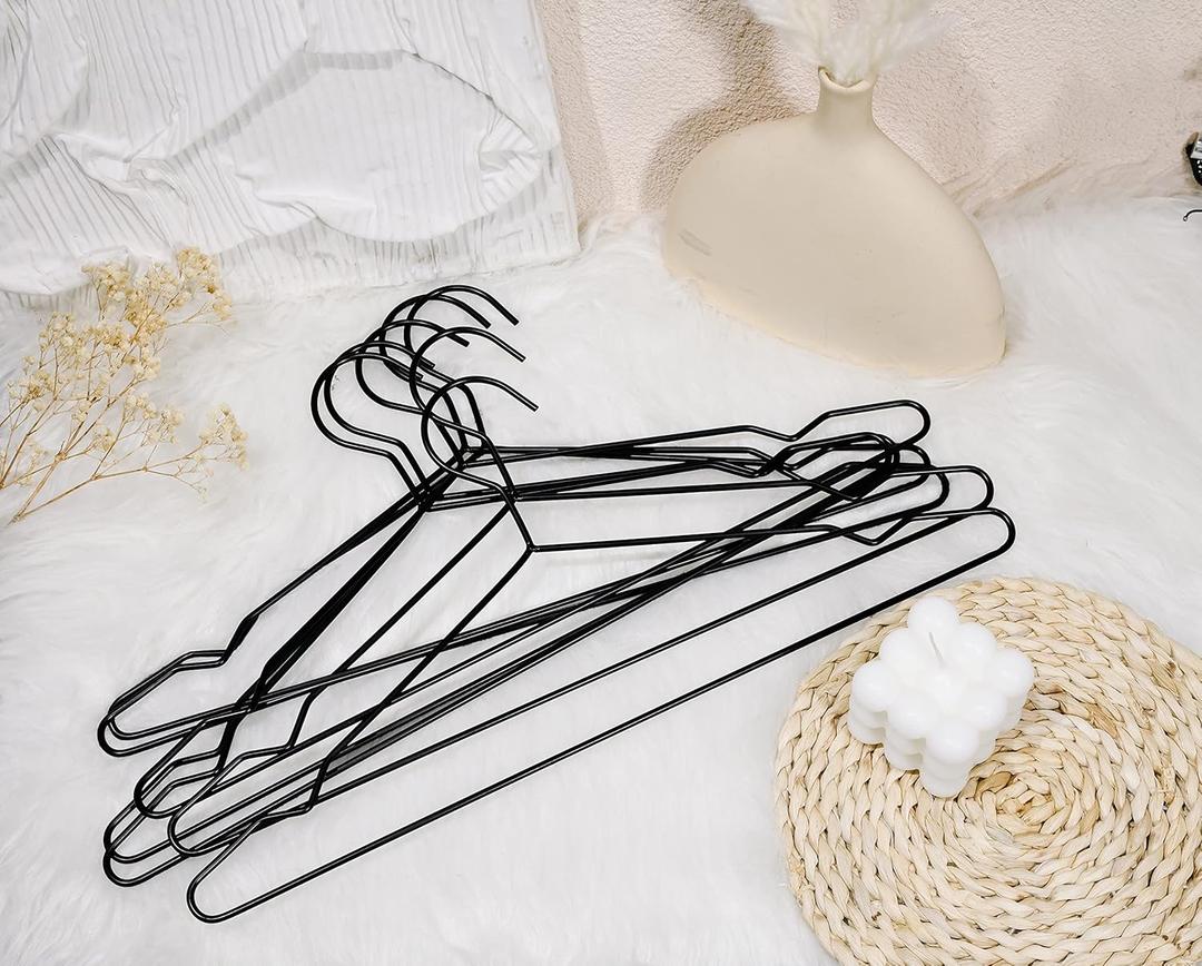 SYNHOZZ 16.5" Heavy Duty Matte Black Metal Hangers 10 Pack, Wire Black Clothes Hangers for Coat Suit, Shirts, Dress, Pants，Camisole Wedding Dress (Black, 10Pack)
